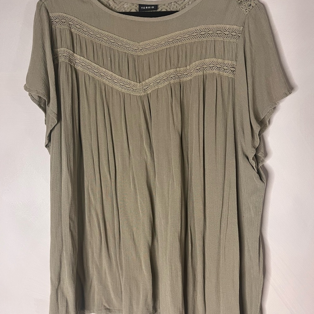Torrid Sage Green Blouse with Lace Accents